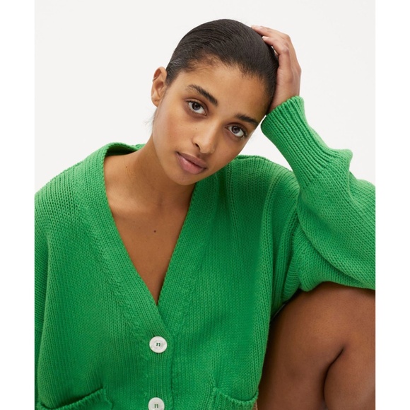 babaà no 16 cotton cardigan boxy sweater fern green babaa no16 22 one size O/S - Picture 2 of 14